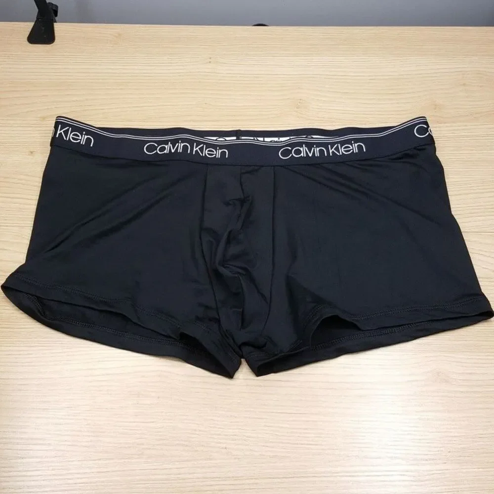 CALVIN KLEIN Boxer Briefs Mens XL Solid Black Microfiber Low Rise Trunk Logo